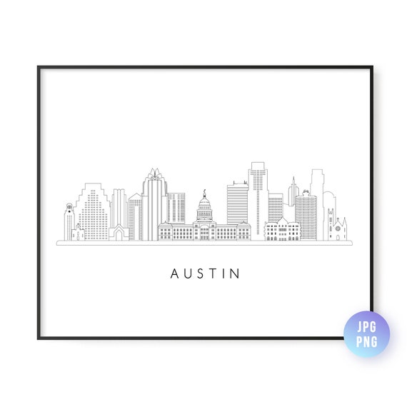 Austin Skyline Print Tx City Line Art Instant Wall Jpg Png