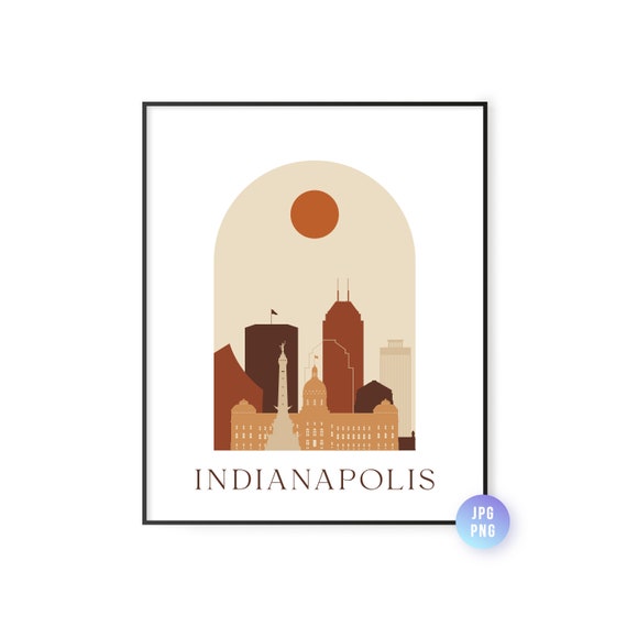 Indianapolis Skyline Print Archway Boho Sun Wall Art Posterinstant Bohemian Artnatural Colors