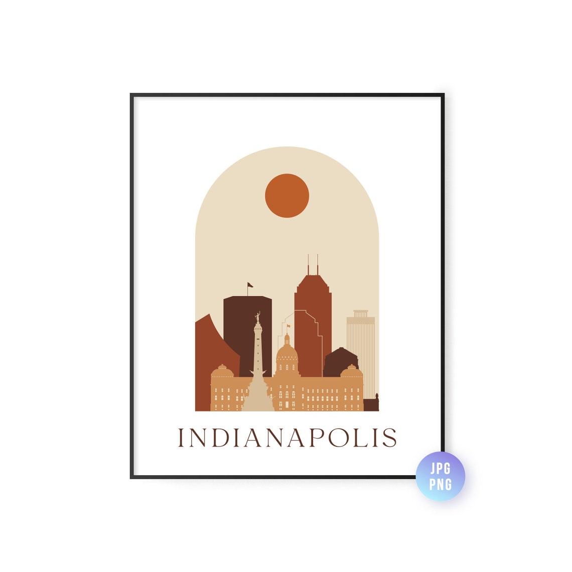 Indianapolis Skyline Print Archway Boho Sun Wall Art Posterinstant Bohemian Artnatural Colors