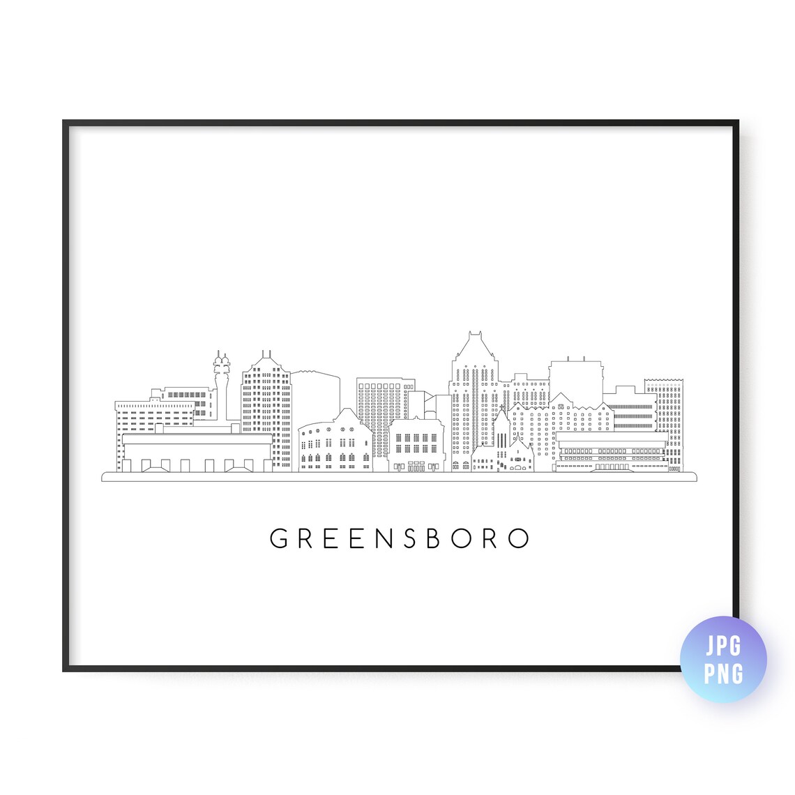 Greensboro Skyline Line Art Travel Poster
