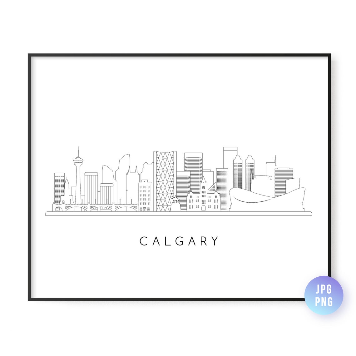 Calgary Skyline Print City Line Art Instant Wall Jpg Png