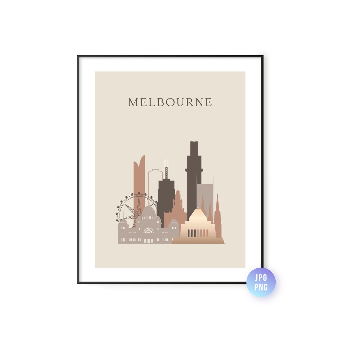 Melbourne Skyline Print Boho Style Art Travel Artwork Modern City Jpg Png