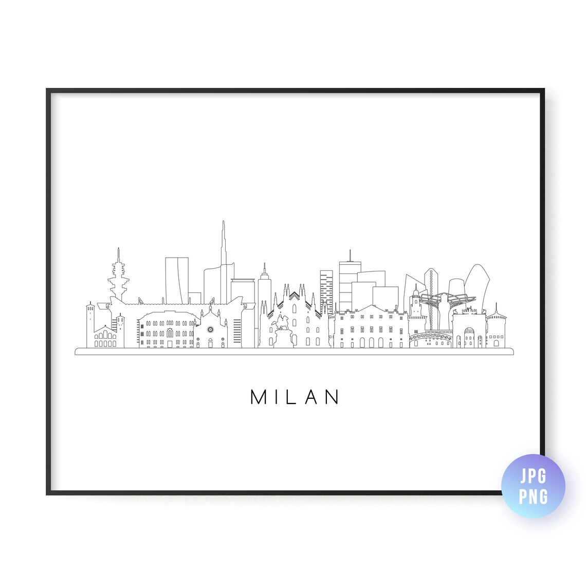 Milan Skyline Line Art Minimalist Italy City Drawing Duomo Poster