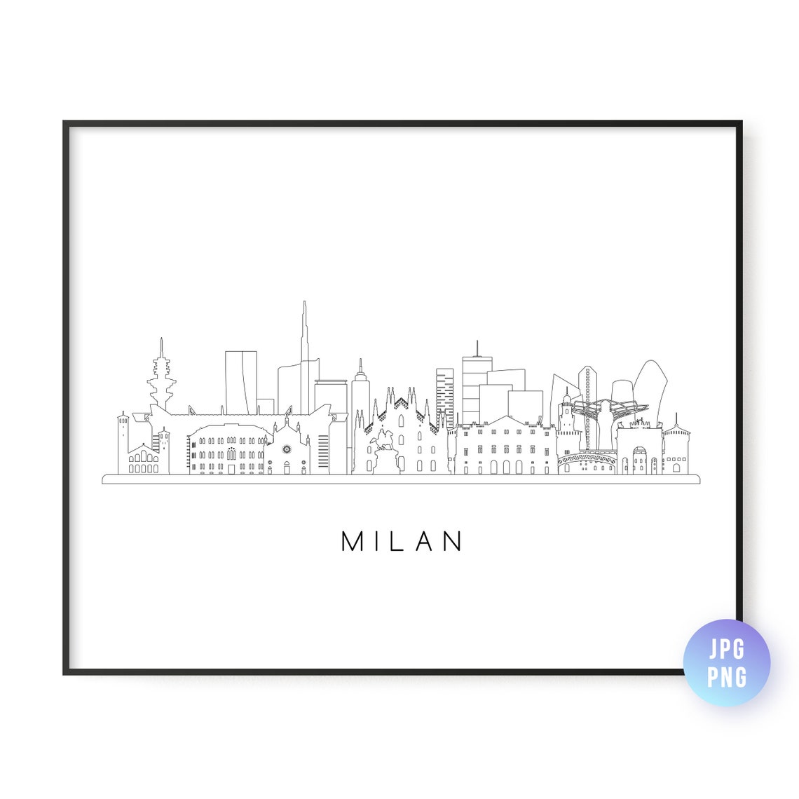 Milan Skyline Print City Line Art Instant Wall Jpg Png