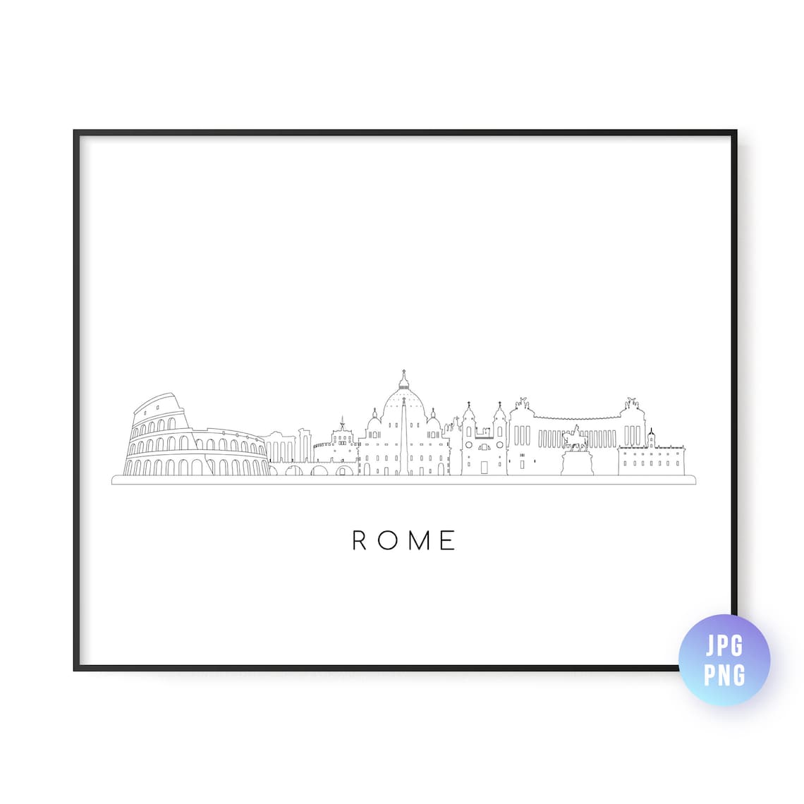 Rome Italy Skyline Minimalist Line Art Colosseum Cityscape Poster