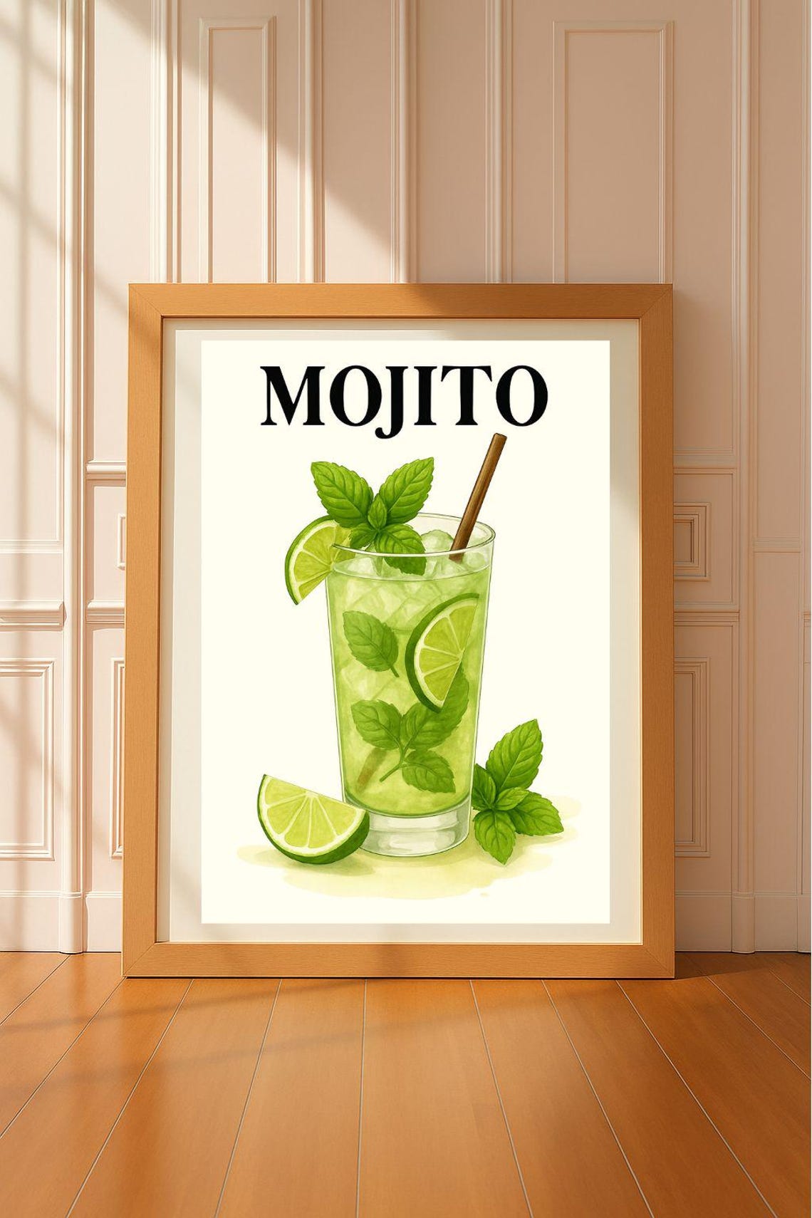 Mojito Mint Lime Cocktail Illustration Kitchen Bar Decor Poster