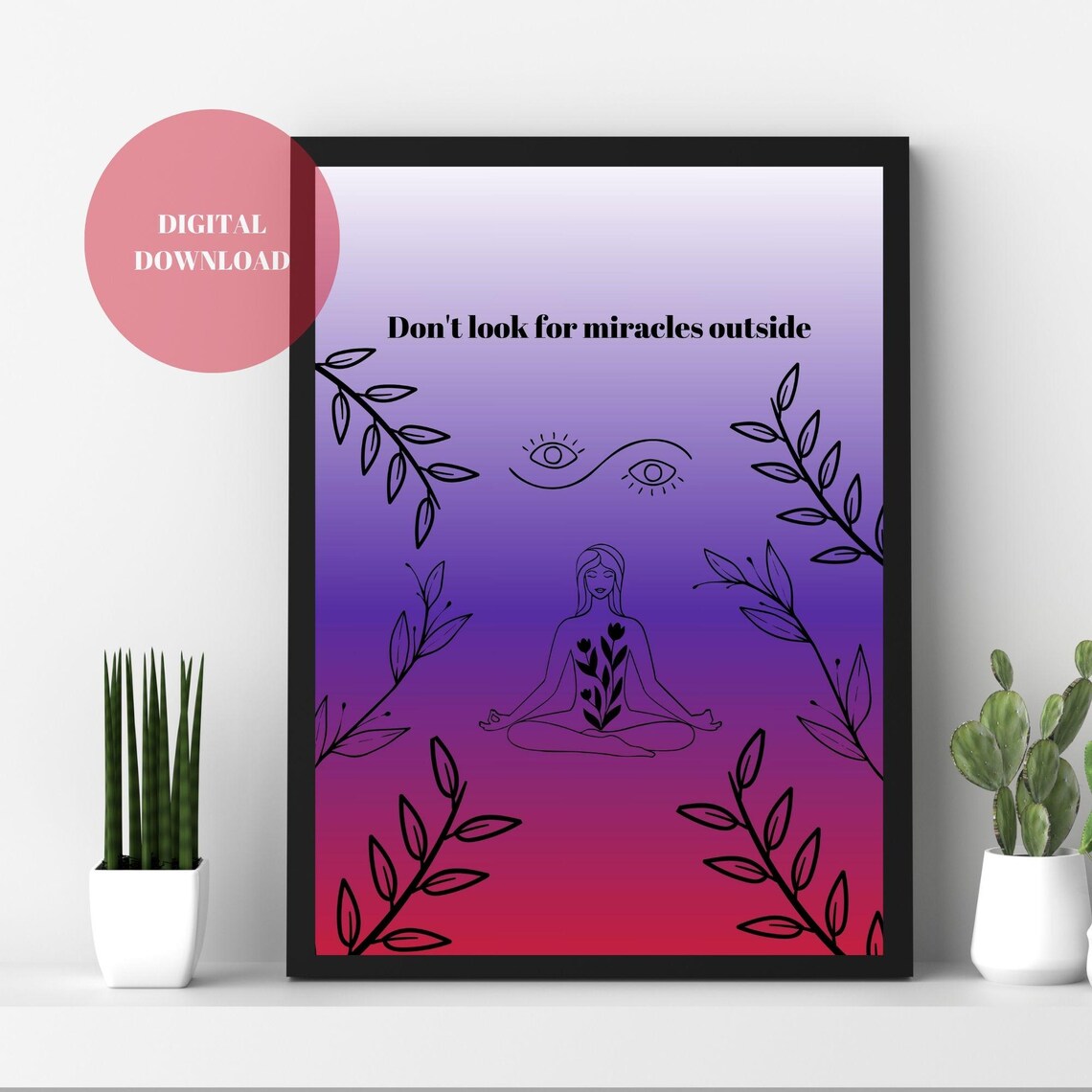 Meditating Woman Yoga Poster, Mindfulness Room Decor