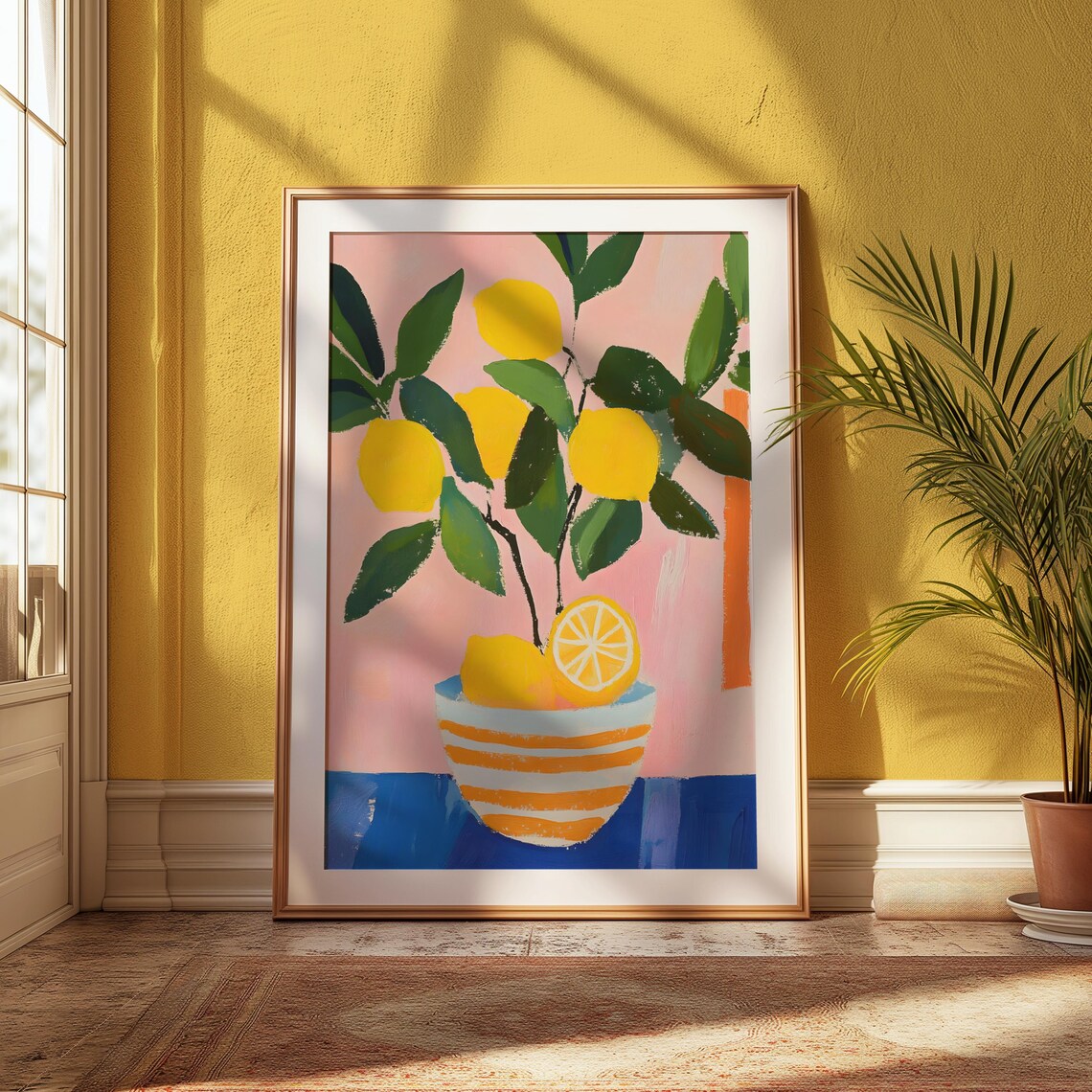 Lemons And Stripes Modern Kitchen Citrus Art Print - Image 3