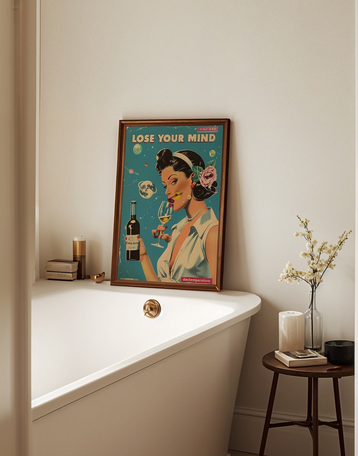 Lose Your Mind Vintage Pin-Up Wine Retro Cosmic Bar Cart Style Poster - Image 2