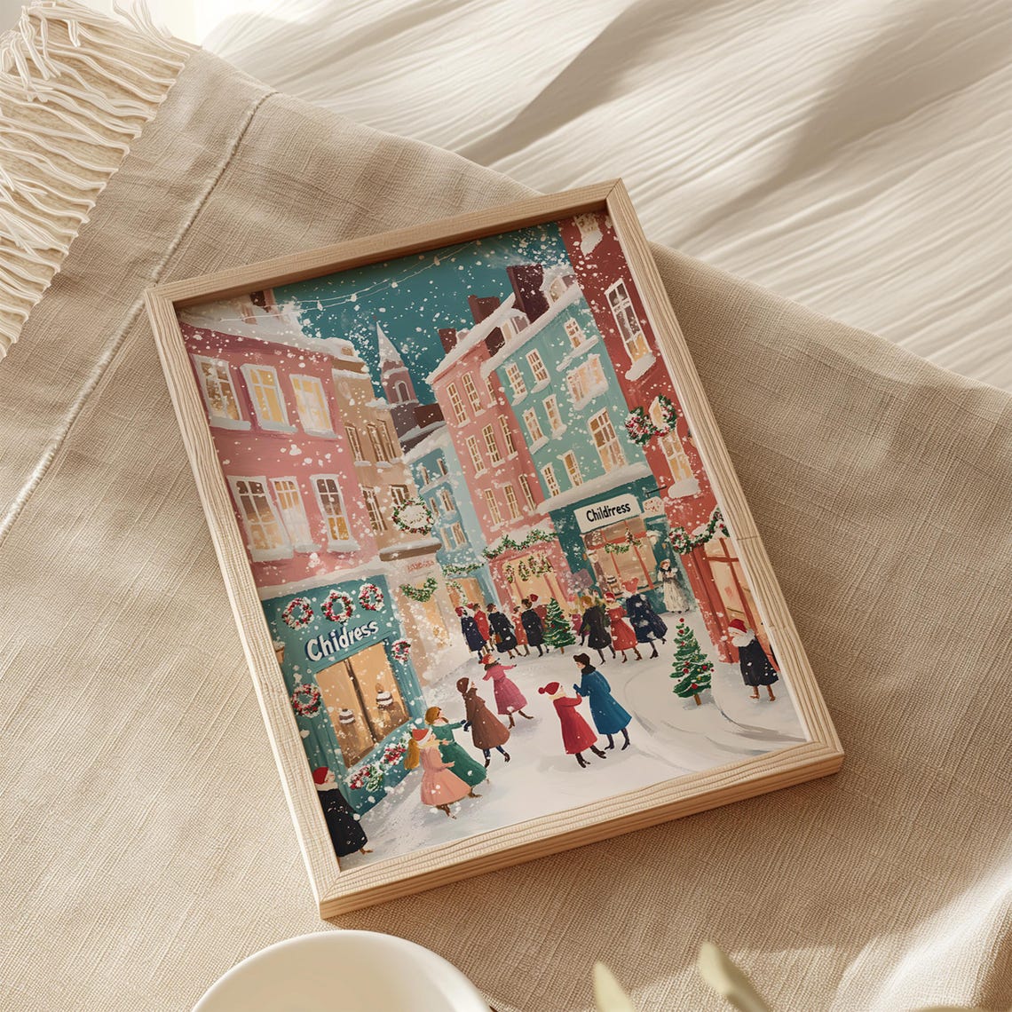 Snowy Christmas Shopping Street Childress Storefront Festive Poster - Image 2