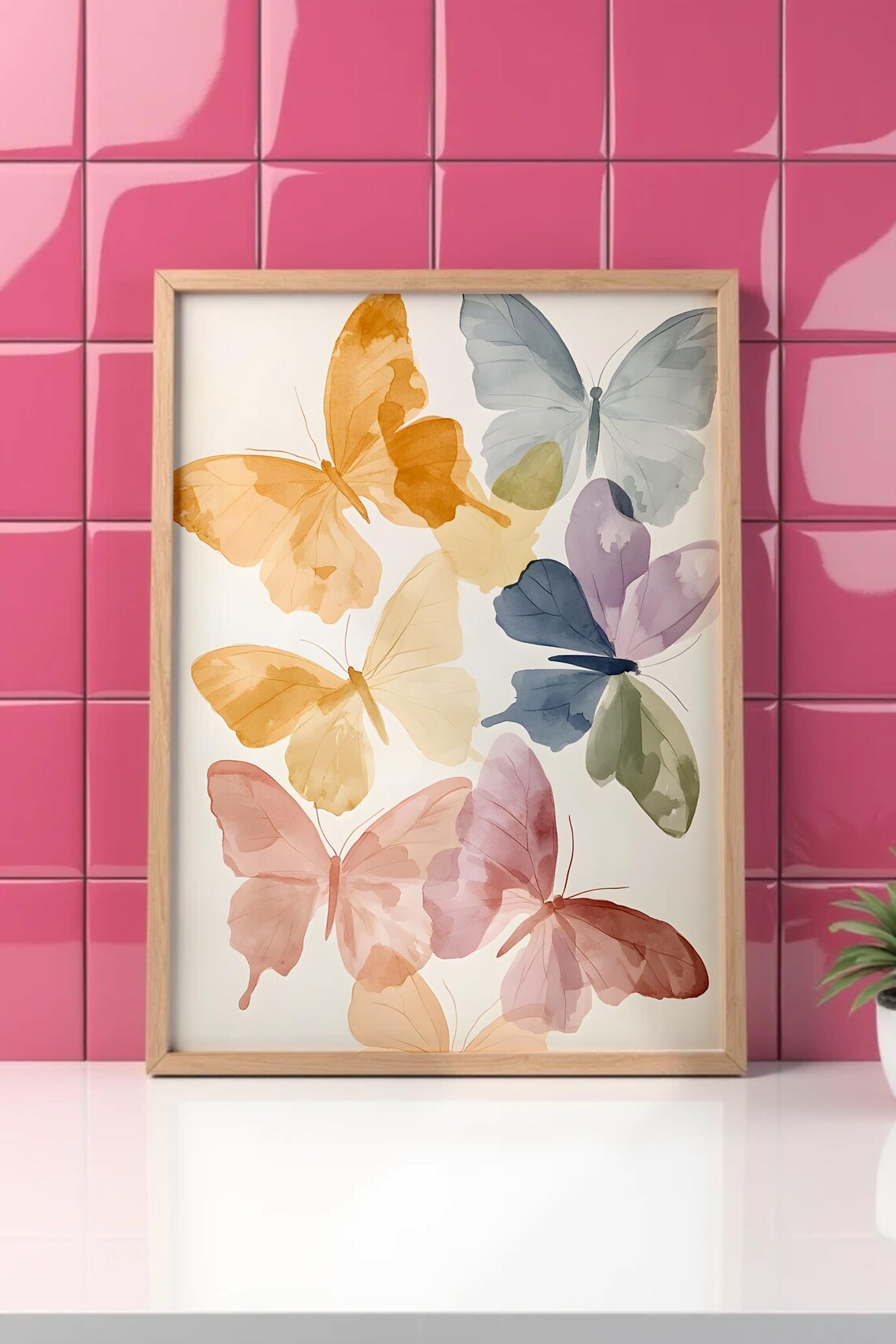 Colorful Watercolor Butterflies Pastel Botanical Style Art Poster - Image 2