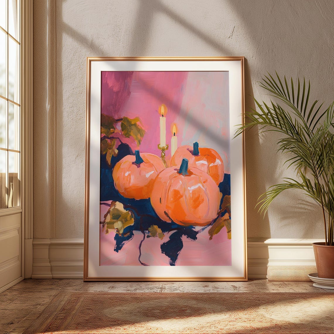 Pumpkins And Candles Painterly Still Life Fall Decor Art Poster - Image 3
