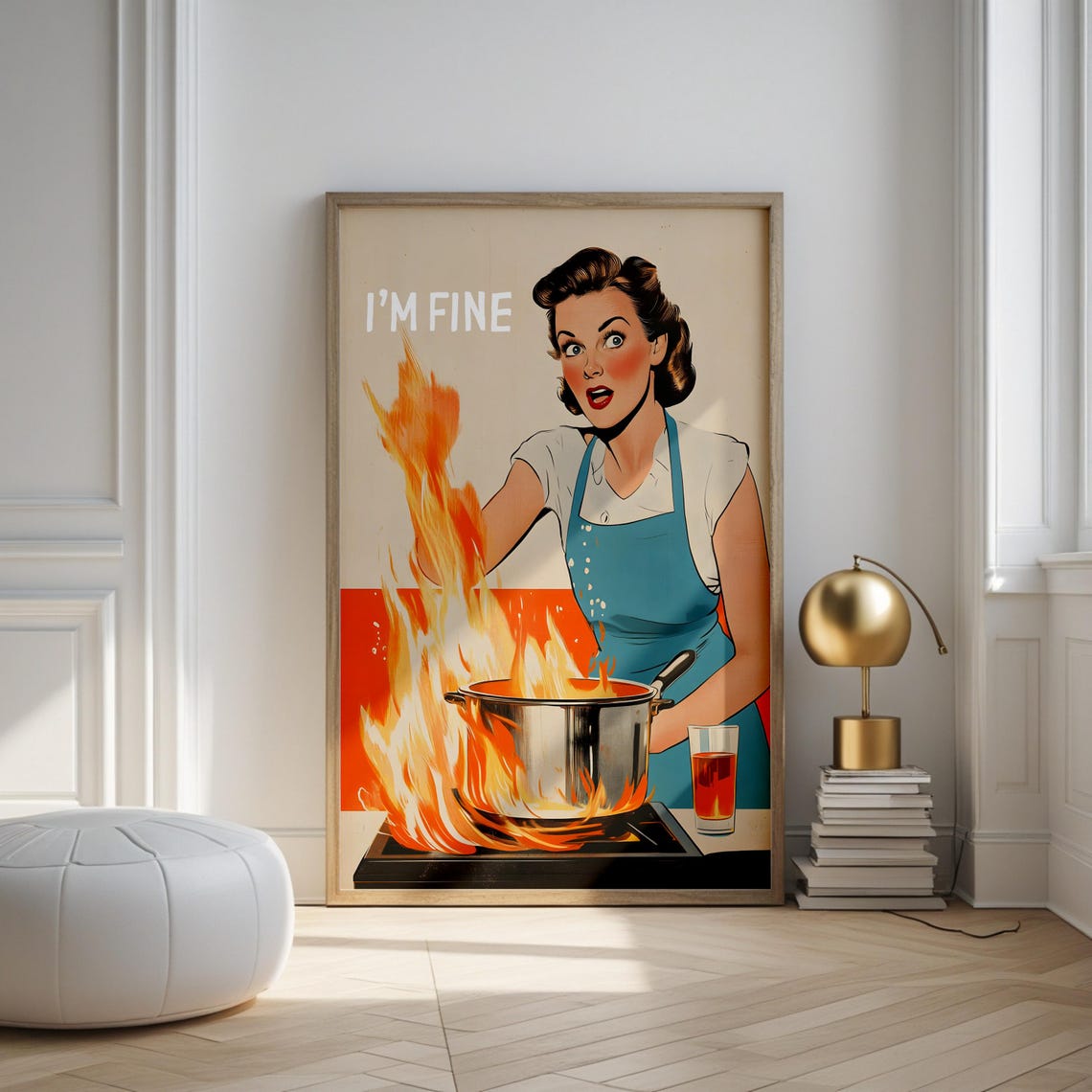 I'm Fine Burning Pot Retro 50s Housewife Funny Kitchen Poster - Image 2