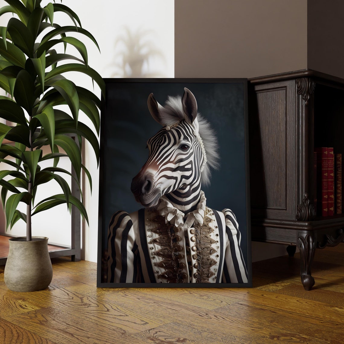 Zebra Portrait, Quirky Vintage Wall Art Print