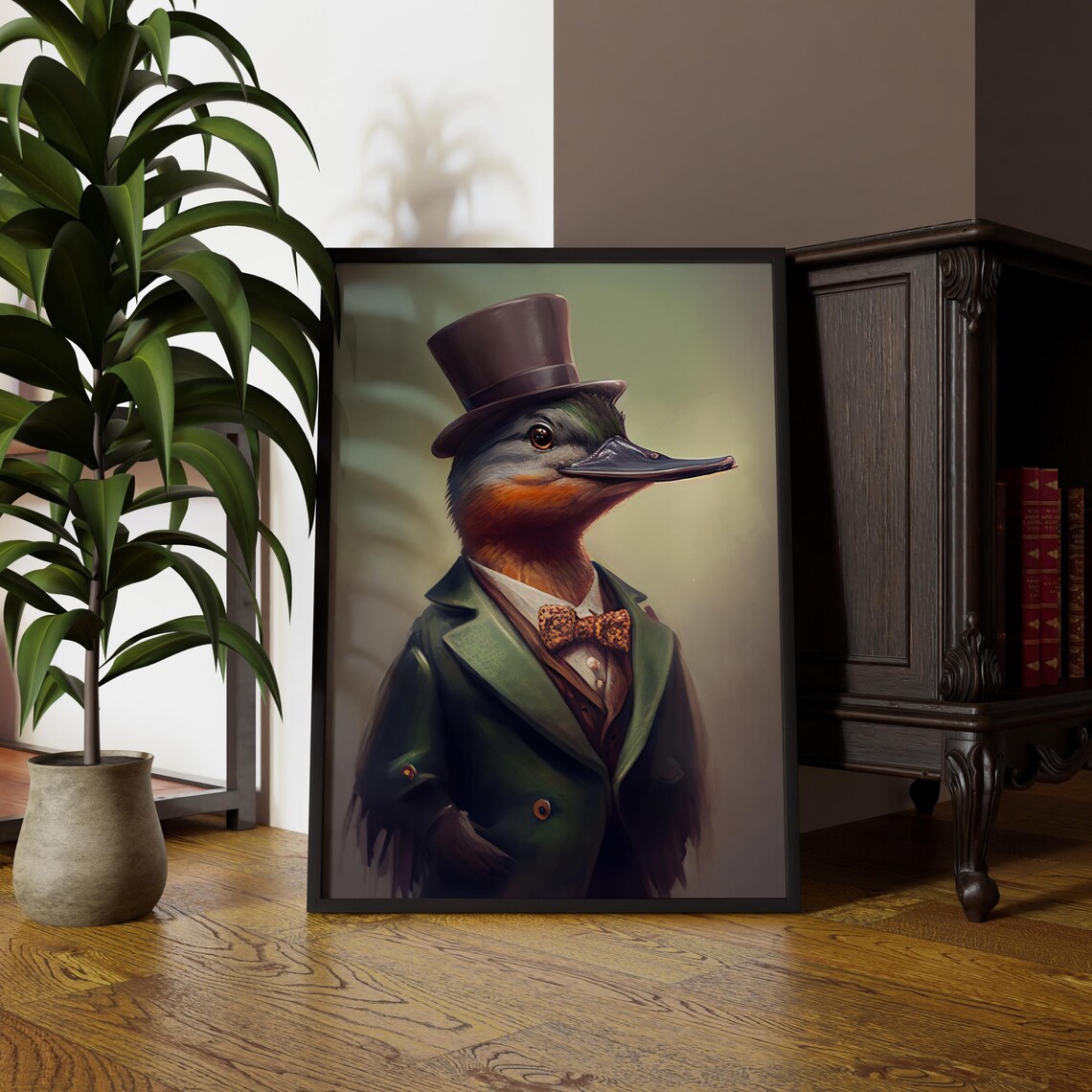 Dapper Duck Portrait Top Hat Green Suit Bow Tie Gentleman Poster