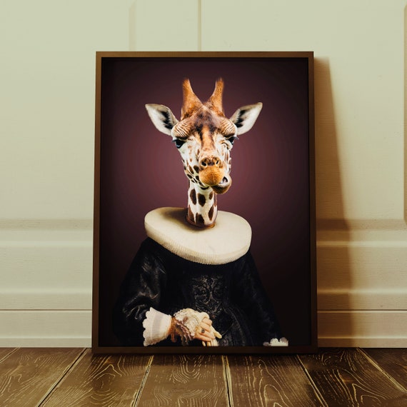 Giraffe Portrait Vintage Style Animal Art Print