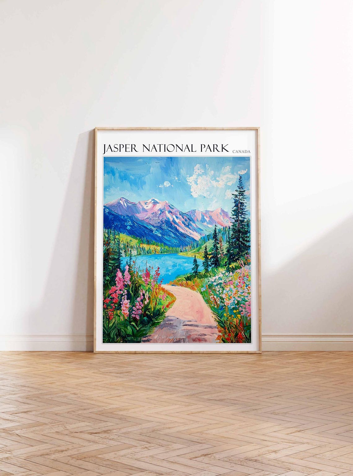 Jasper National Park Canada Rocky Mountain Lake Wildflower Poster - Image 2