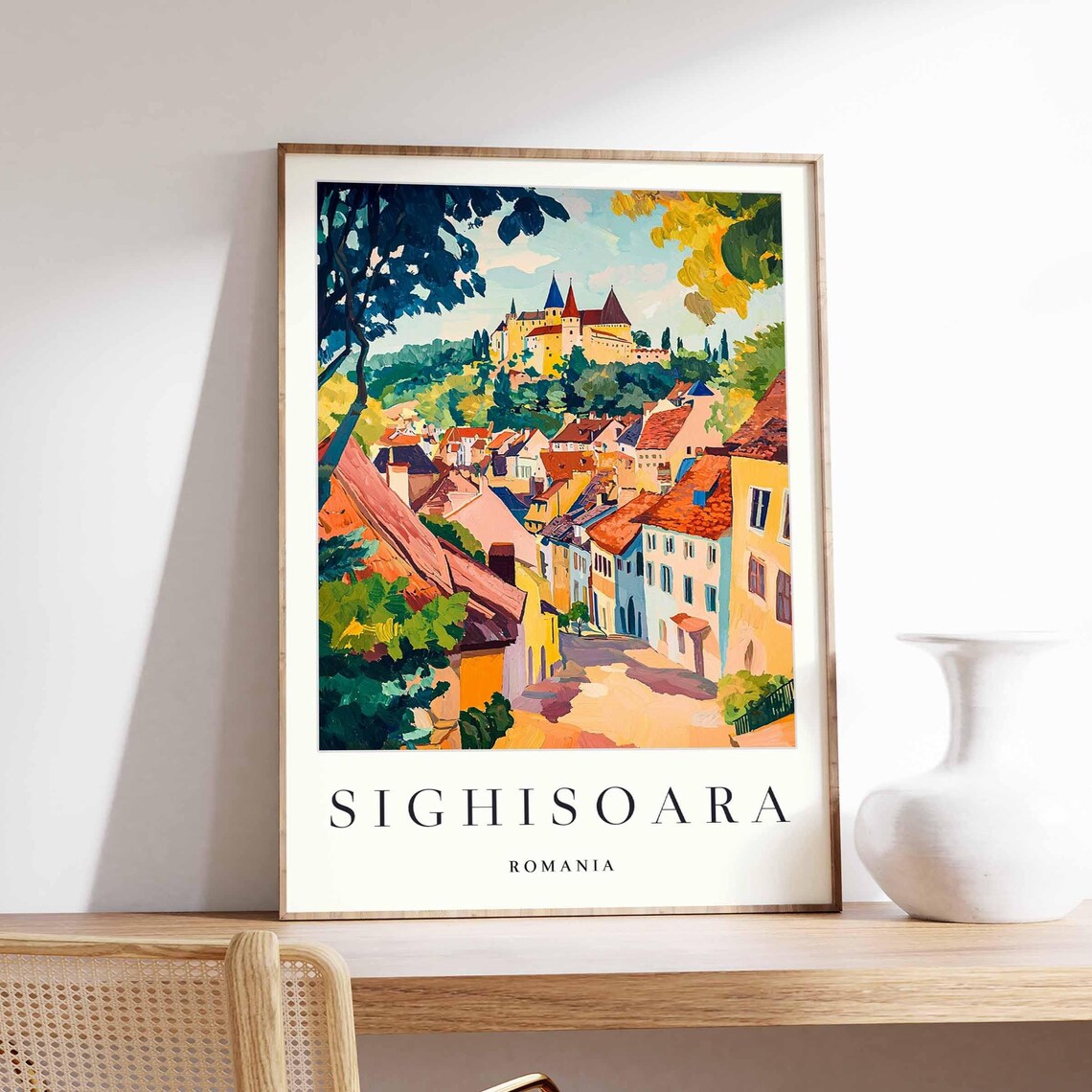 Sighisoara Romania Hilltop Citadel Colorful Houses View Poster