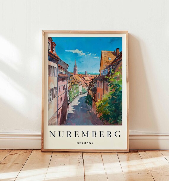 Nuremberg Germany Narrow Old Town Lane Church Tower View Poster