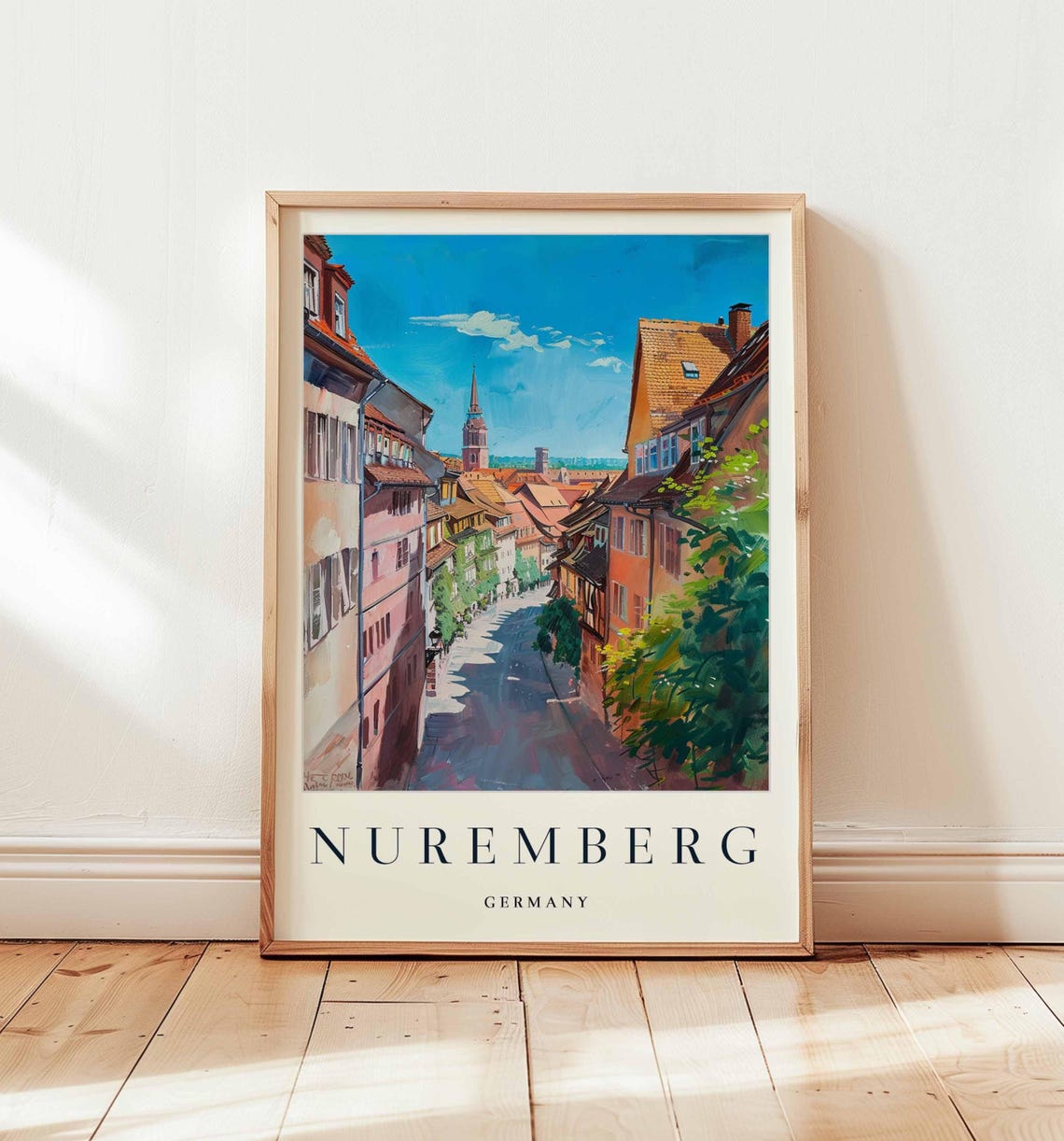 Nuremberg Germany Narrow Old Town Lane Church Tower View Poster