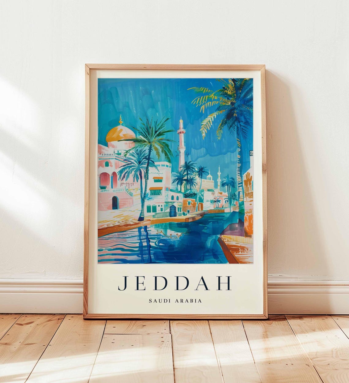 Jeddah Saudi Arabia Canal Waterfront Domes Minarets Art Poster