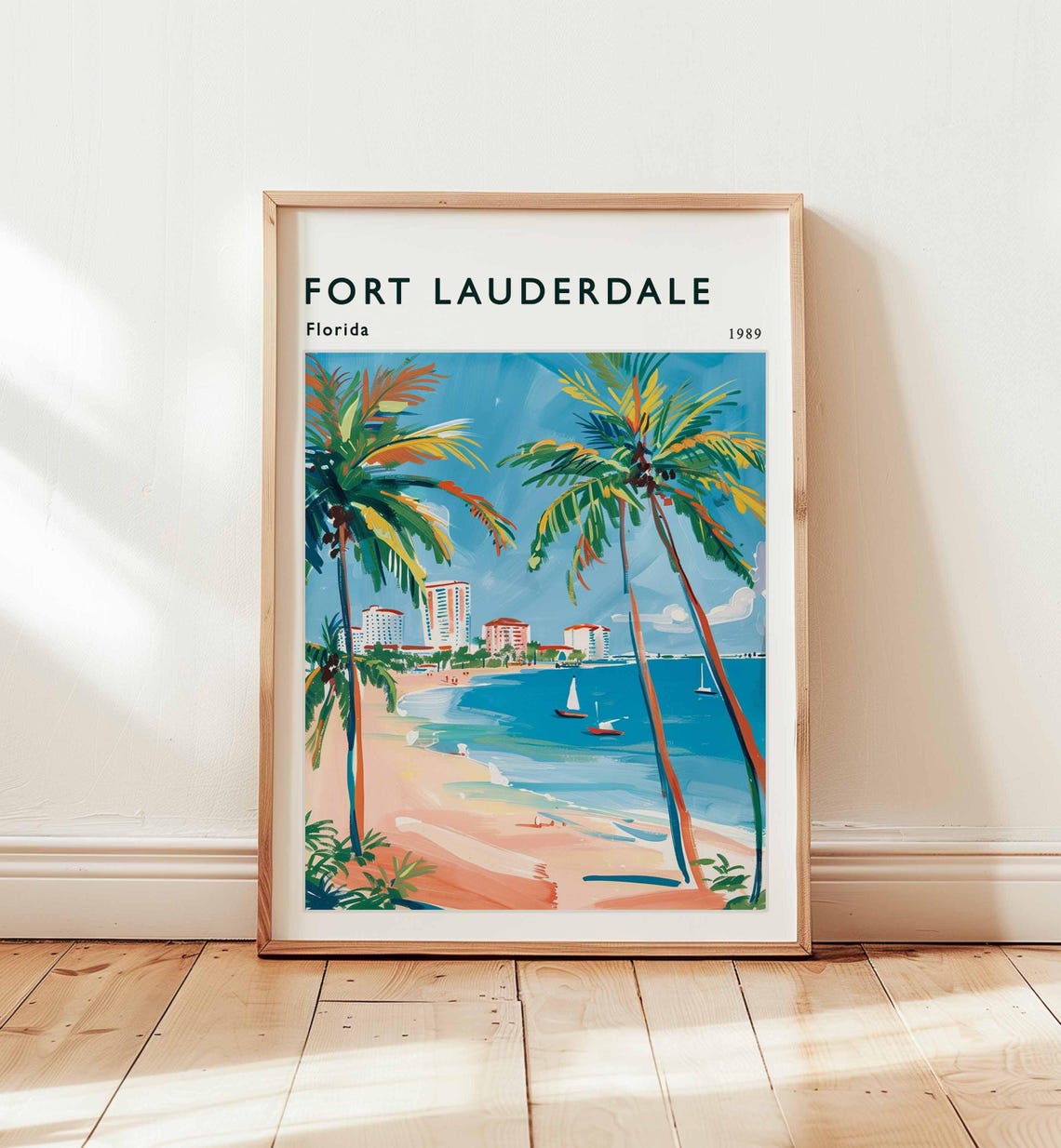 Fort Lauderdale Florida Palm Beach Skyline Tropical Travel Poster