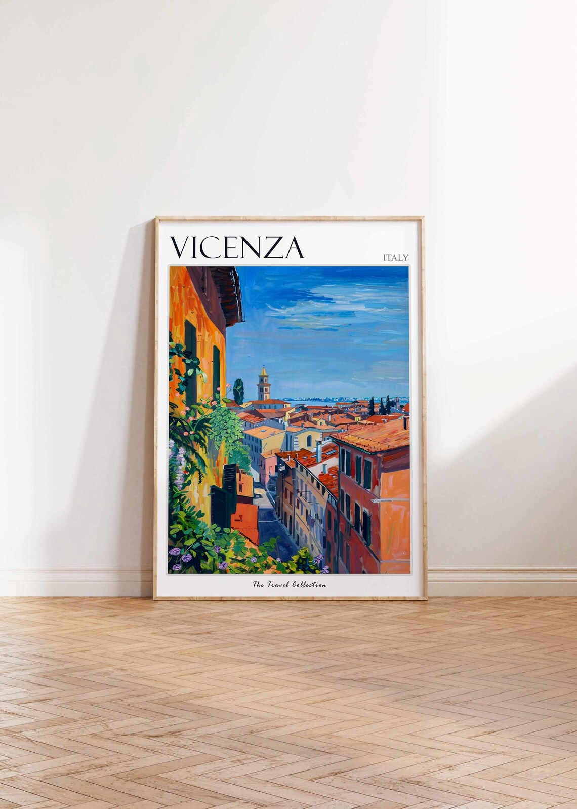 Vicenza Italy Rooftops Bell Tower Old Town Watercolor Travel Poster - Image 2