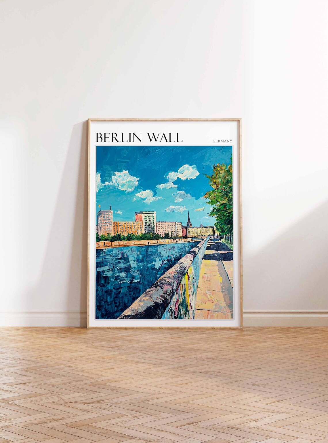 Berlin Wall Germany Riverside Blue Water Cityscape Art Poster - Image 3