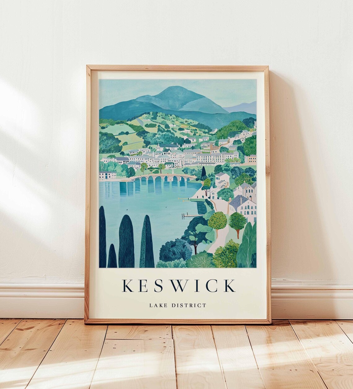 Keswick Lake District Bridge Town Mountain Scenic View Poster