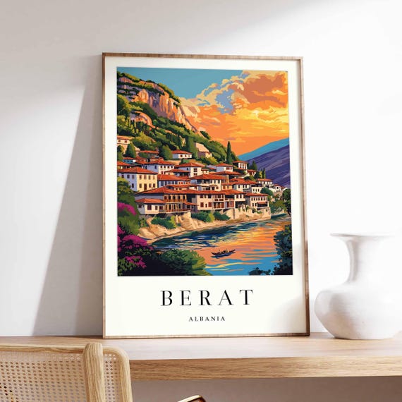 Berat Albania Travel Poster Ottoman Architecture Art Print