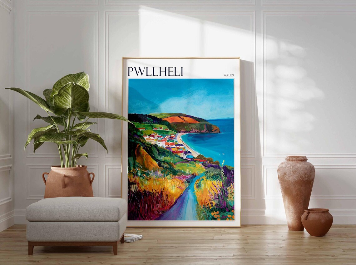 Pwllheli Wales Meadow Path To Colorful Bay Village Fields Art Poster - Image 4