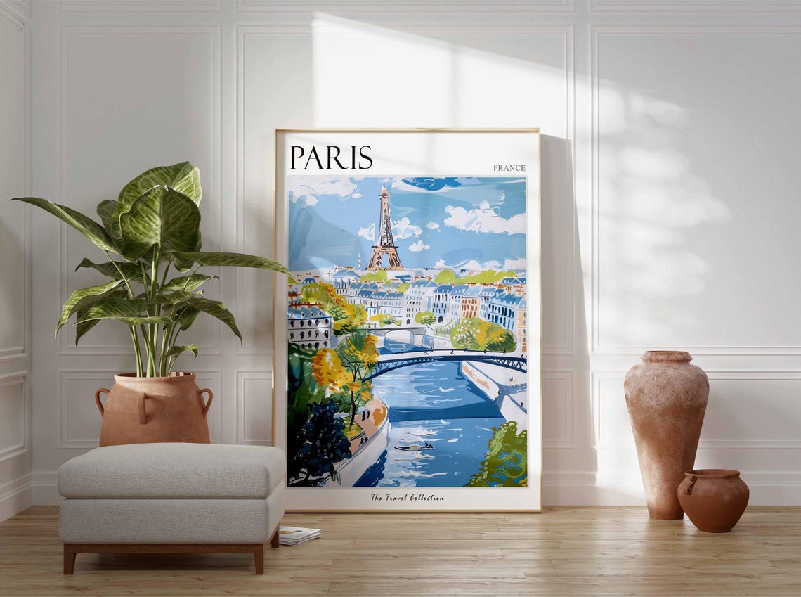 Paris France Eiffel Tower Over Seine River Bridge View Poster - Image 3