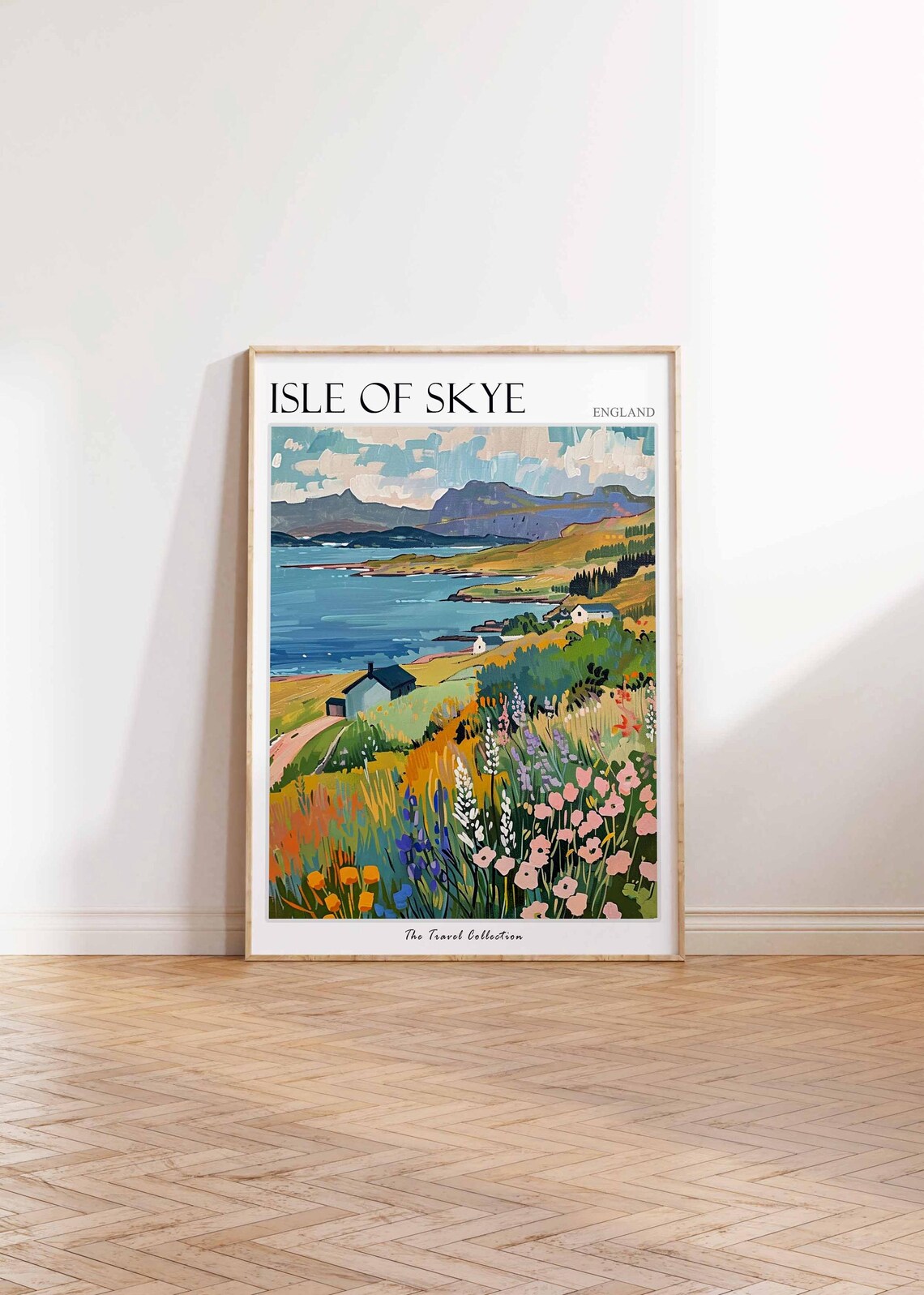 Isle of Skye Bay Mountain View Travel Poster Cottages Wildflowers Art - Image 2