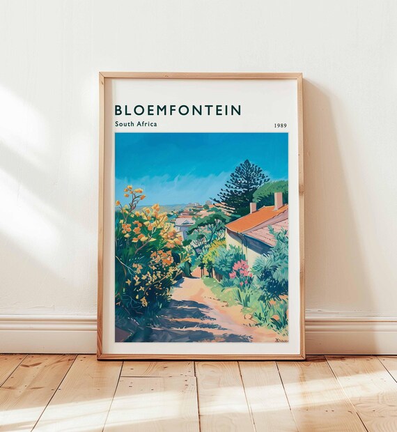Bloemfontein South Africa 1989 Garden Lane Flowers Watercolor Travel Poster
