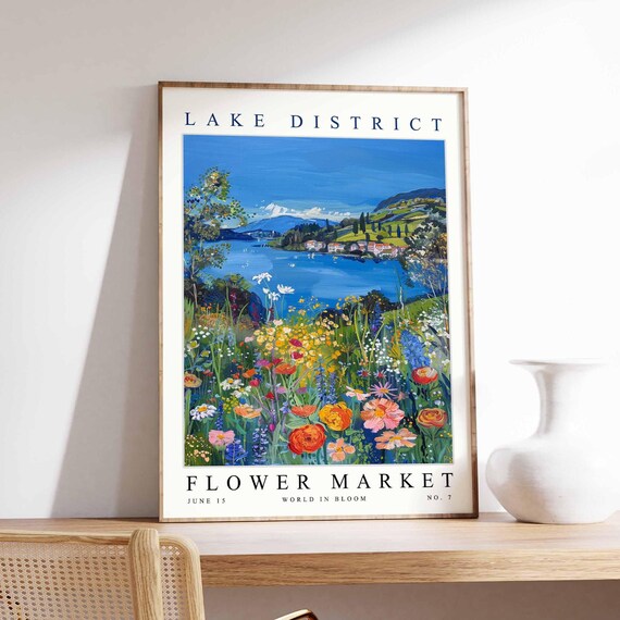 Lake District Flower Market Daisy Bloom Blue Sky Lake Poster