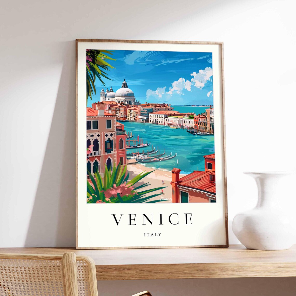 Venice Grand Canal Gondolas and Basilica Salute Travel Poster