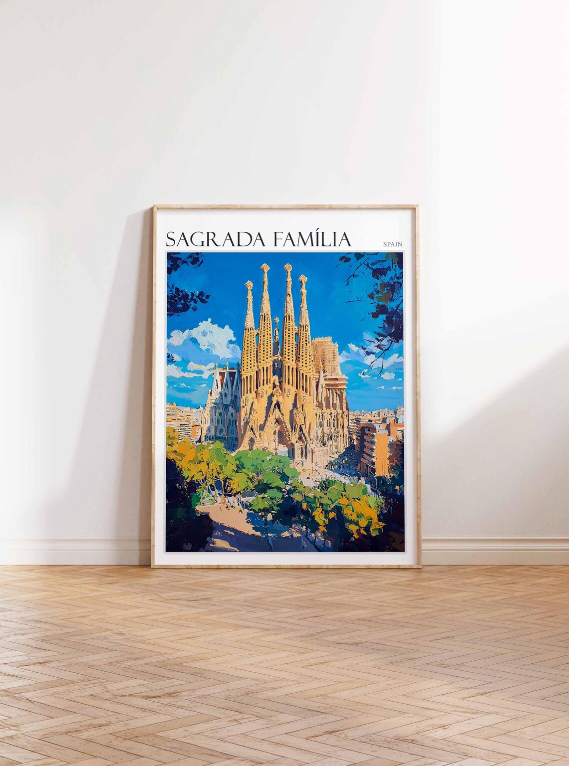 Sagrada Familia Golden Stone Spires Blue Sky Spain Travel Poster - Image 2