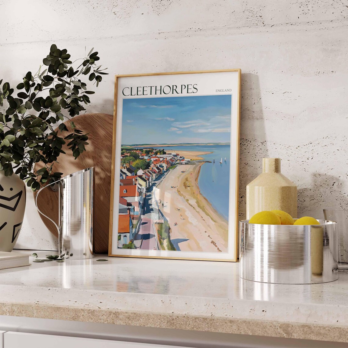 Cleethorpes England Aerial Red Roof Town Curved Bay Travel Poster - Image 2