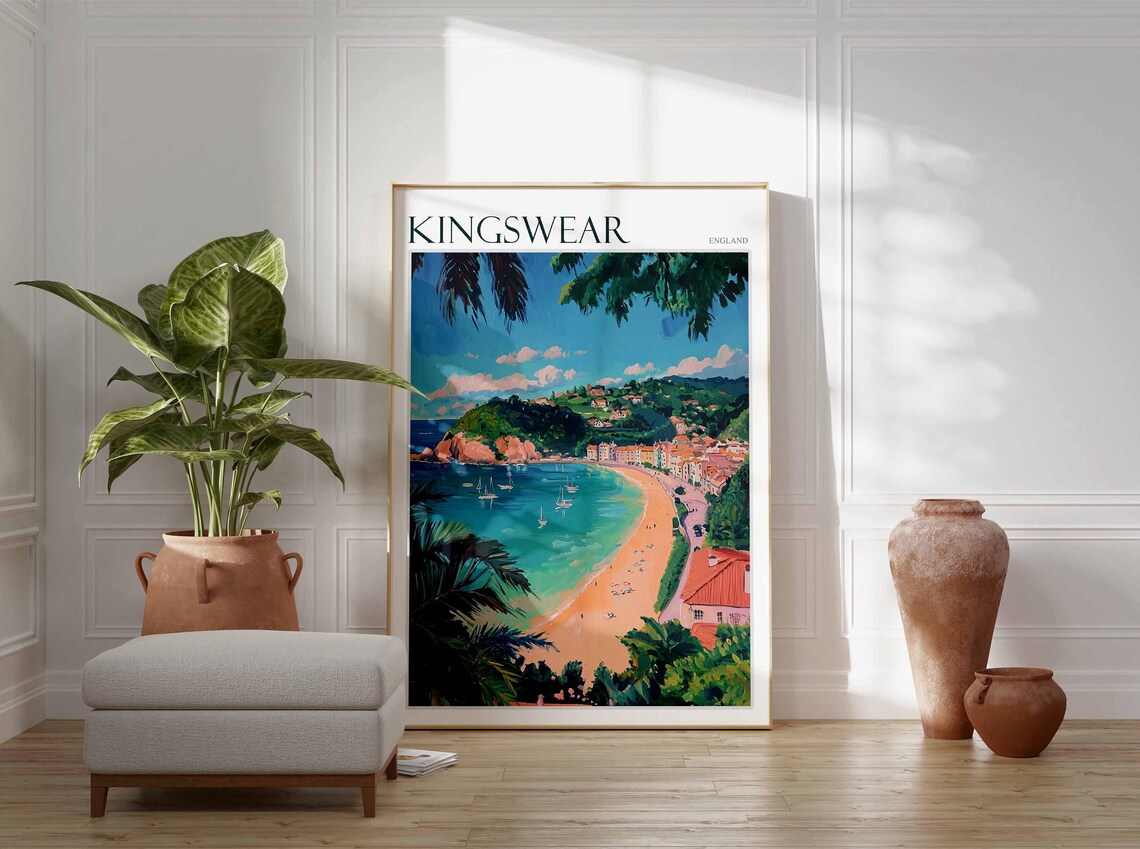 Kingswear England Golden Crescent Beach Turquoise Bay Travel Poster - Image 3