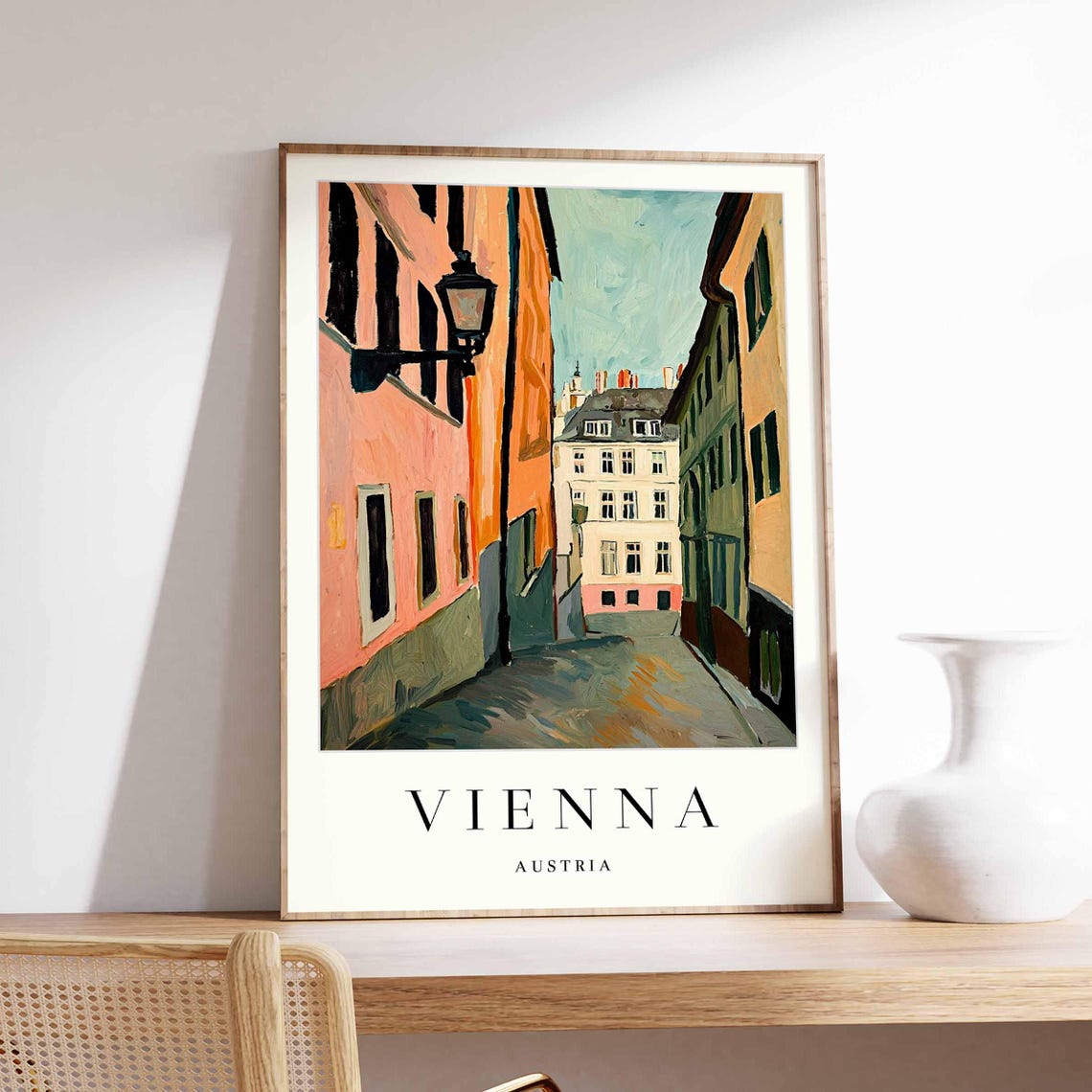 Vienna Austria Narrow Old Street Lamp Historic Charm Scene Poster