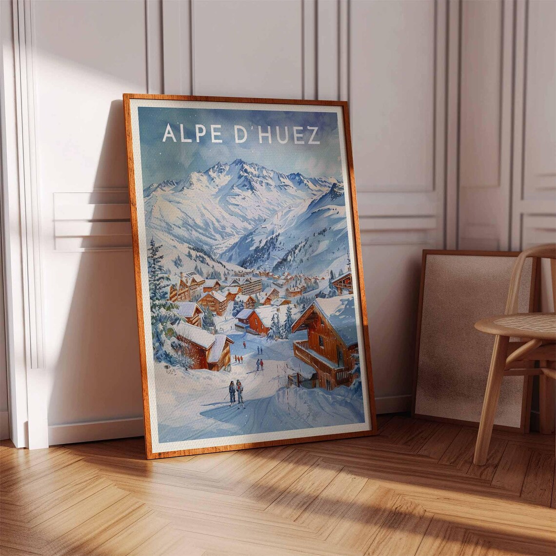 Alpe d'Huez French Alps Charming Village Street Skiers Scene Poster - Image 2