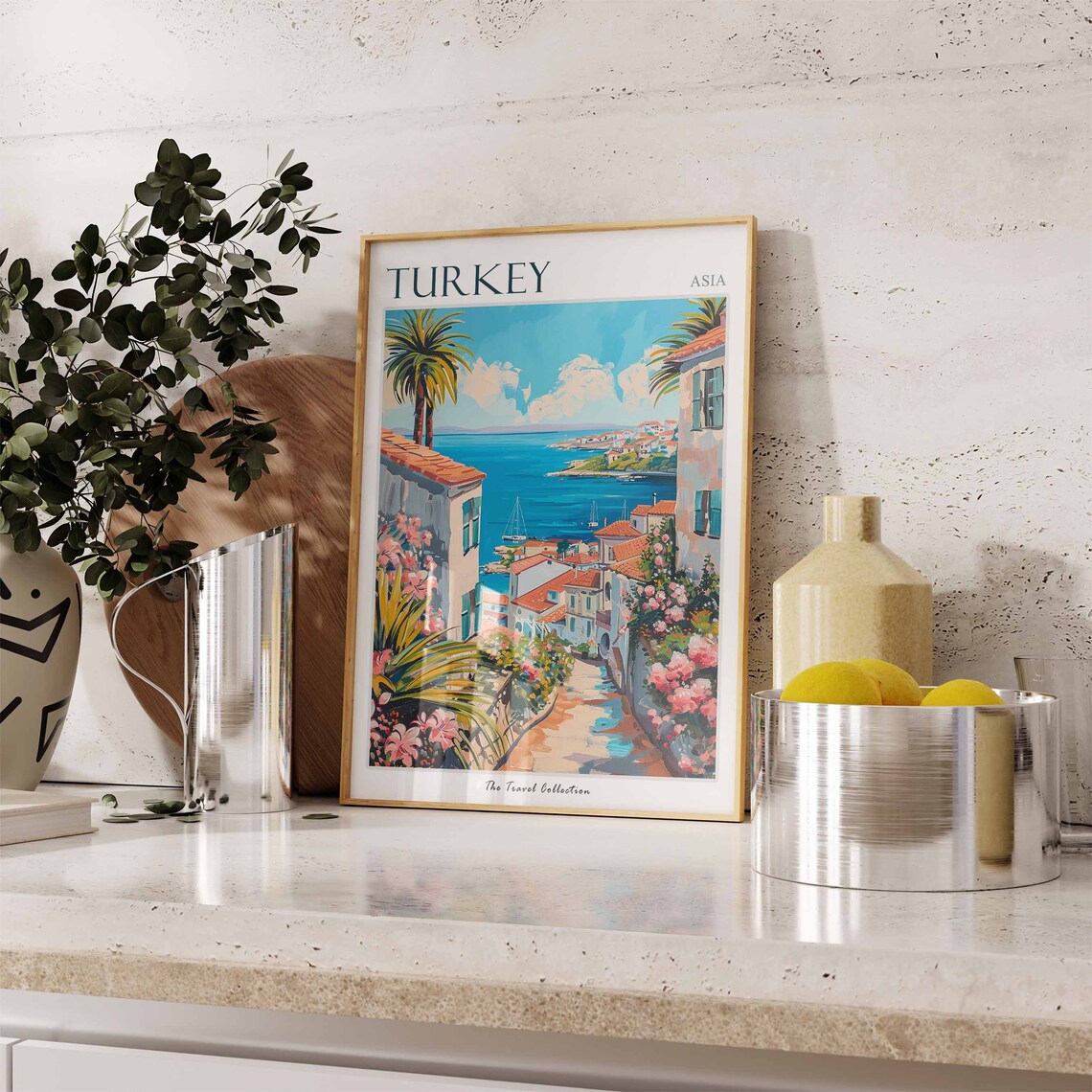 Turkey Coastal Village Flower Filled Street Sea View Art Poster - Image 3
