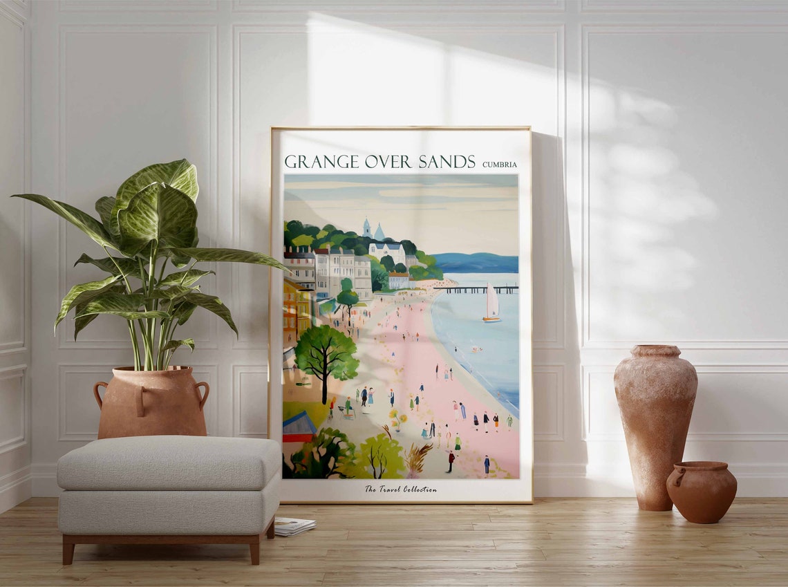 Grange Over Sands Cumbria Pastel Promenade Pier Sailboats Poster - Image 3