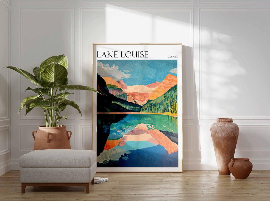 Lake Louise Canada Coral Peaks Perfect Mirror Lake Travel Poster - Image 2