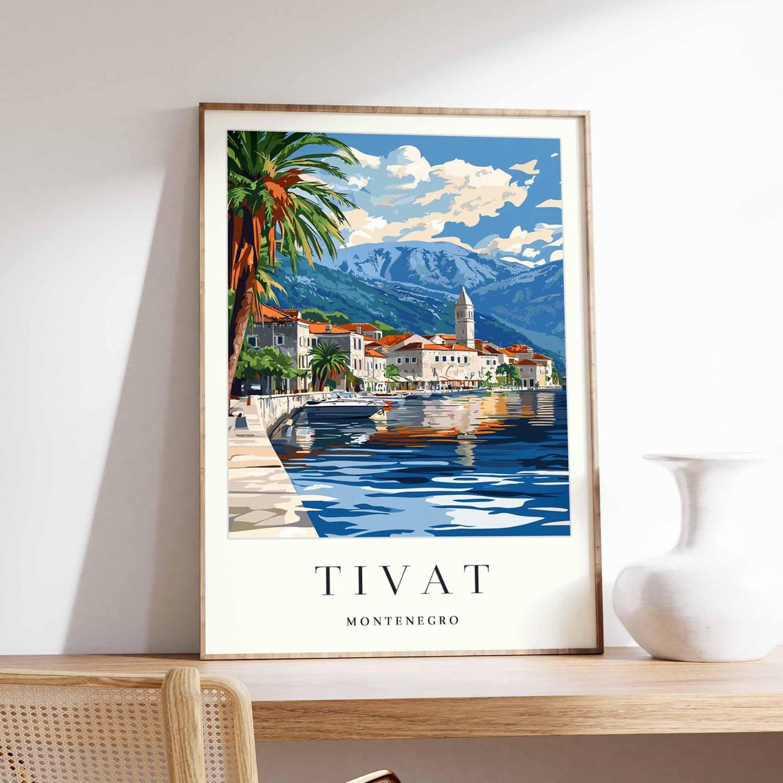 Tivat Montenegro Waterfront Promenade Palm Yachts Church View Poster