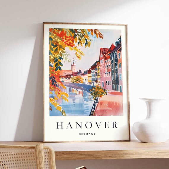 Hanover Germany Autumn Canal Street Vintage Travel Art Poster