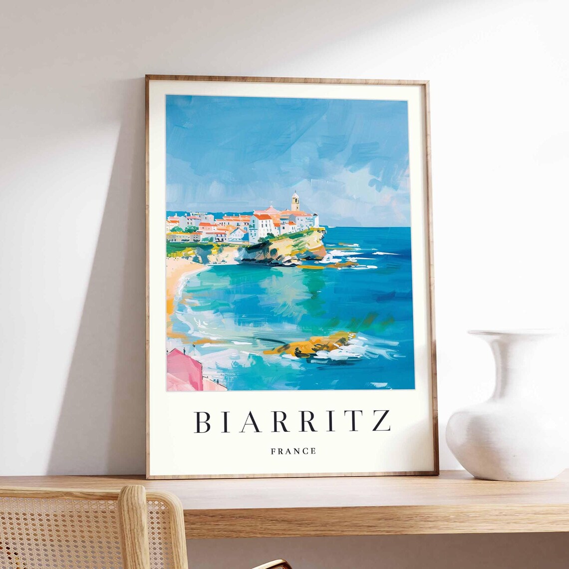 Biarritz France Coastal Travel Art Cliffs And Turquoise Sea Print
