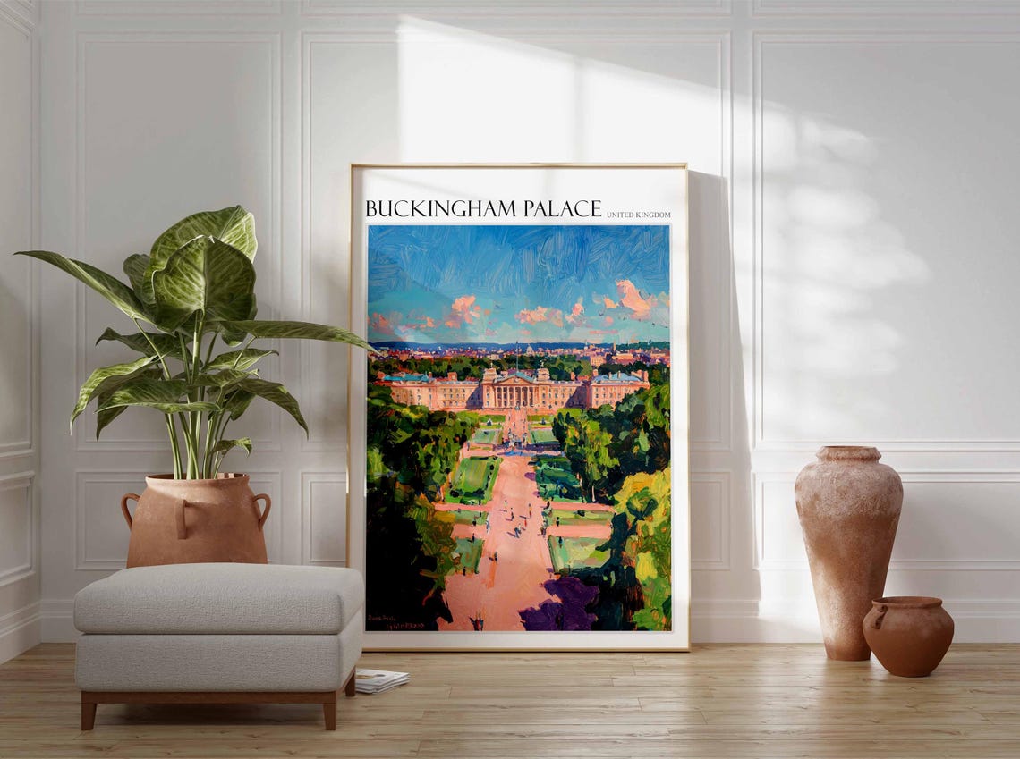Buckingham Palace Park Avenue Bright Sunny Impressionist Poster - Image 2