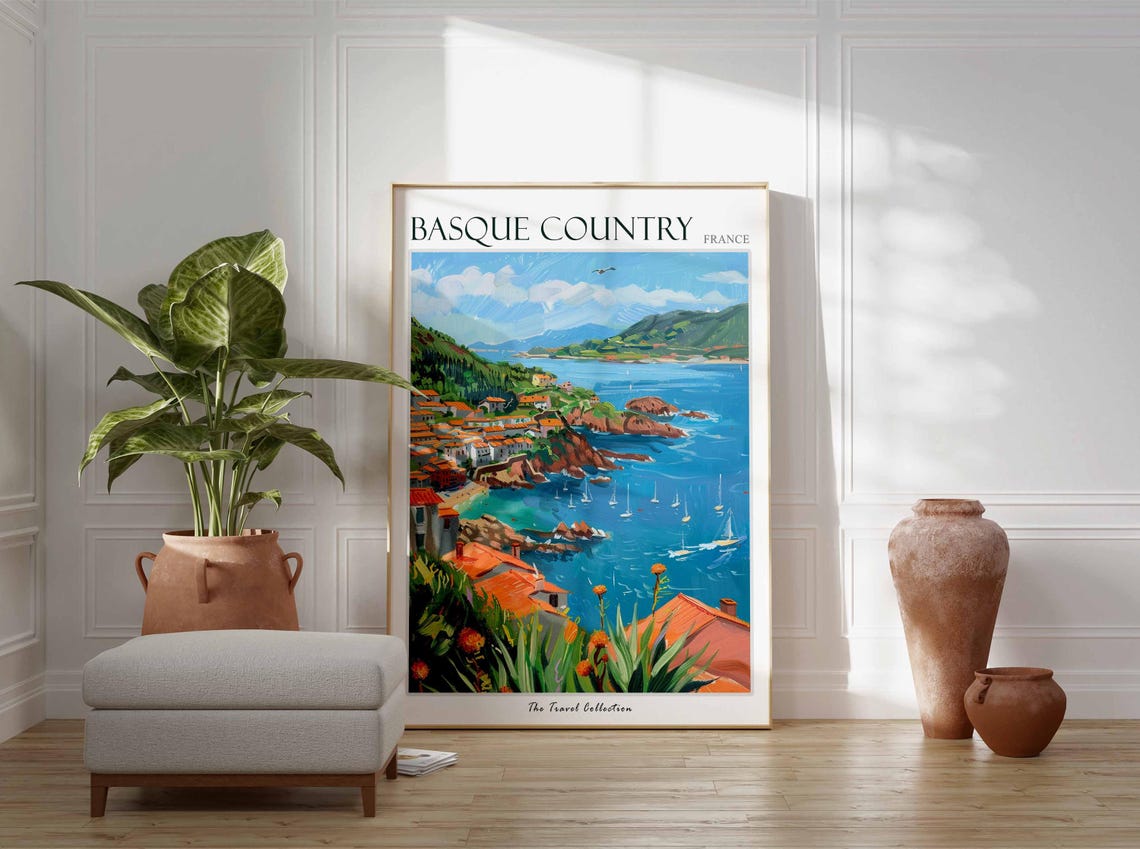Basque Country Poster France Travel Print French Decor Europe Travel Poster European Wall Art Basque Country Travel Poster - Image 3