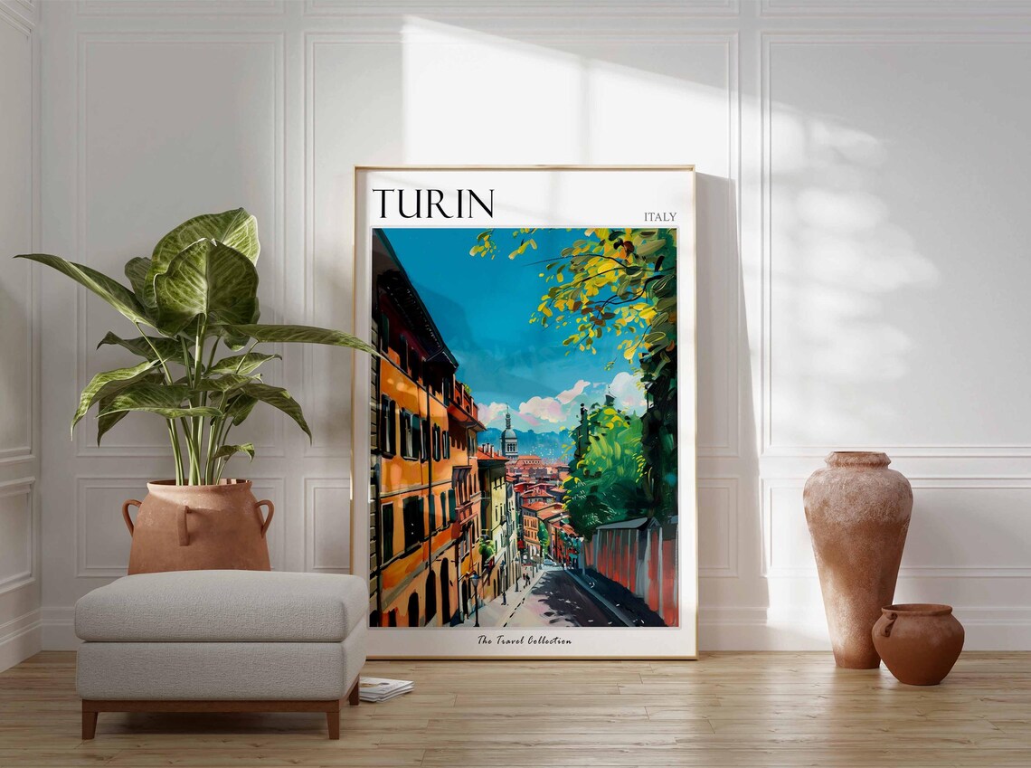 Turin Italy Charming Old Town Street Ochre Buildings Travel Poster - Image 2